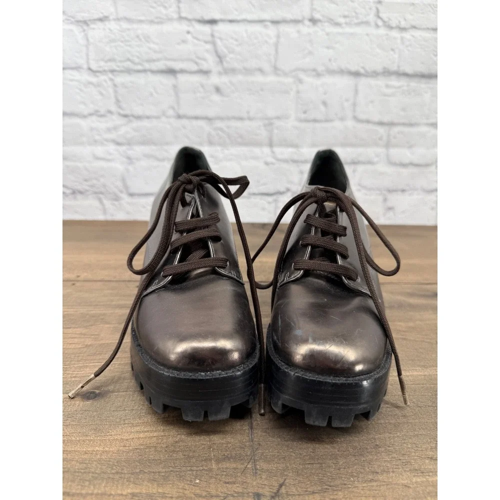 Schutz Metallic Platform Heels Womens 37 Bronze Lace Up Lug Sole Chunky Y2K
